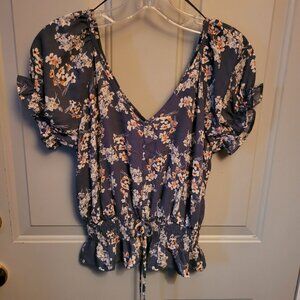 Sienna Sky Blue Floral Peasant Style Top Size XS